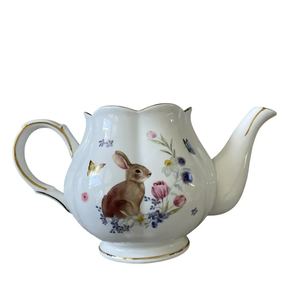 Grace Teaware Fine Porcelain Teapot 36oz Easter Bunny Spring Floral NEW
